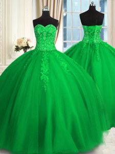Exquisite Ball Gowns Vestidos de Quinceanera Green Sweetheart Tulle Sleeveless Floor Length Lace Up