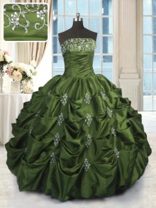 Pretty Green Sleeveless Floor Length Beading and Pick Ups Lace Up Quinceanera Dresses