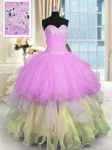 Super Ruffled Sweetheart Sleeveless Lace Up 15 Quinceanera Dress Multi-color Organza