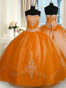 Sumptuous Floor Length Ball Gowns Sleeveless Rust Red Quince Ball Gowns Lace Up