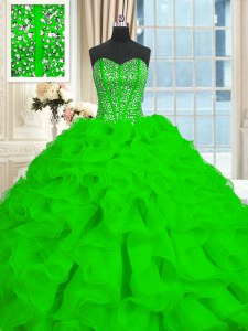 Sleeveless With Train Beading and Ruffles Lace Up 15 Quinceanera Dress with Brush Train