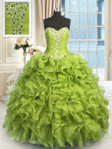 Adorable Yellow Green Sweetheart Lace Up Beading and Ruffles Quinceanera Dress Sleeveless