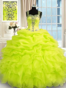 Elegant Ball Gowns Sweet 16 Quinceanera Dress Yellow Green Straps Organza Sleeveless Floor Length Zipper