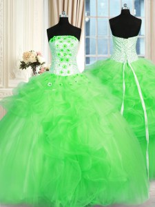 Glamorous Ball Gown Prom Dress Military Ball and Sweet 16 and Quinceanera and For with Pick Ups and Hand Made Flower Strapless Sleeveless Lace Up