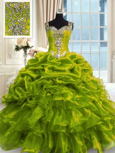 Fabulous Floor Length Ball Gowns Sleeveless Olive Green Quince Ball Gowns Lace Up
