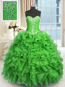 Floor Length Ball Gowns Sleeveless Green 15th Birthday Dress Lace Up