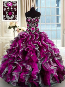 Simple Multi-color Sweetheart Lace Up Beading and Appliques Quinceanera Gowns Sleeveless