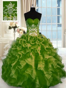 Sexy Organza Sleeveless Floor Length Quinceanera Dresses and Beading and Ruffles