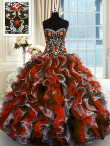 Luxury Sweetheart Sleeveless Lace Up Sweet 16 Dress Multi-color Organza