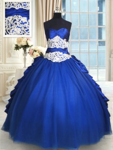 Royal Blue Sleeveless Floor Length Beading and Lace and Appliques and Ruffles and Pick Ups Lace Up 15th Birthday Dress