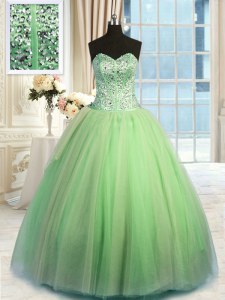New Style Green Sweetheart Neckline Beading and Ruching Vestidos de Quinceanera Sleeveless Lace Up