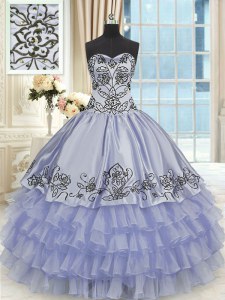 Glamorous Lavender Sweetheart Lace Up Beading and Embroidery and Ruffled Layers Vestidos de Quinceanera Sleeveless