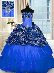 Printed Sequins Floor Length Blue Vestidos de Quinceanera Strapless Sleeveless Lace Up