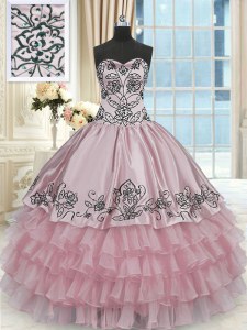 Pink Sleeveless Beading and Embroidery and Ruffled Layers Floor Length Sweet 16 Dress