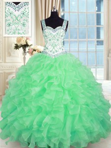 Pretty Sweetheart Neckline Beading and Appliques and Ruffles Sweet 16 Quinceanera Dress Sleeveless Lace Up