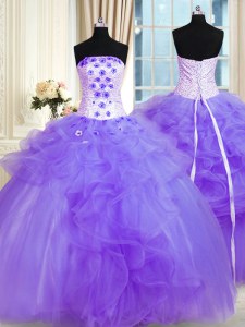 Sleeveless Lace Up Floor Length Pick Ups and Hand Made Flower Sweet 16 Quinceanera Dress