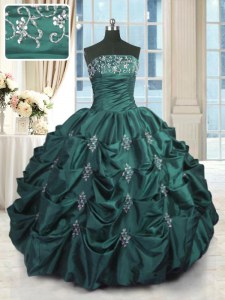 Peacock Green Sleeveless Beading and Appliques and Embroidery and Pick Ups Floor Length Quinceanera Dresses