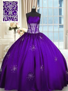 Purple Quinceanera Dress Military Ball and Sweet 16 and For with Beading and Appliques and Ruching Sweetheart Sleeveless Lace Up