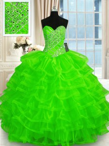 Organza Lace Up Sweetheart Sleeveless Floor Length Sweet 16 Dresses Beading and Ruffled Layers