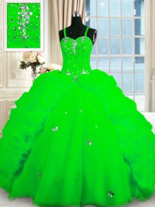 Cute Pick Ups Ball Gowns Quinceanera Gown Spaghetti Straps Organza Sleeveless Floor Length Lace Up