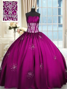 Nice Sleeveless Beading and Appliques and Ruching Lace Up Ball Gown Prom Dress