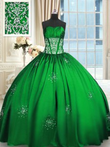 New Style Lace Up Strapless Beading and Appliques and Ruching Sweet 16 Quinceanera Dress Taffeta Sleeveless