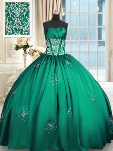 Modern Teal Ball Gowns Beading and Appliques and Ruching Sweet 16 Dress Lace Up Taffeta Sleeveless Floor Length
