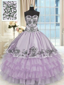 Nice Ruffled Floor Length Ball Gowns Sleeveless Lavender 15th Birthday Dress Lace Up