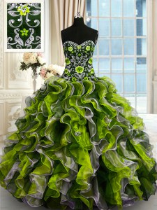 Luxury Multi-color Sleeveless Floor Length Beading and Ruffles Lace Up 15 Quinceanera Dress