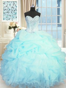 Sweetheart Sleeveless Organza Quince Ball Gowns Beading and Ruffles and Pick Ups Lace Up