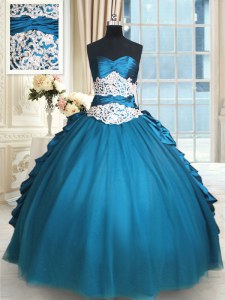 Ball Gowns Vestidos de Quinceanera Teal Sweetheart Taffeta and Tulle Sleeveless Floor Length Lace Up