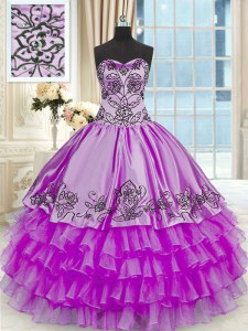 Purple Lace Up Sweet 16 Quinceanera Dress Beading and Embroidery and Ruffled Layers Sleeveless Floor Length