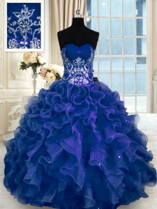 Fashion Navy Blue Quinceanera Gown Military Ball and Sweet 16 and Quinceanera and For with Beading and Appliques and Ruffles Sweetheart Sleeveless Lace Up