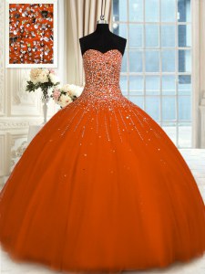 Affordable Floor Length Ball Gowns Sleeveless Rust Red Ball Gown Prom Dress Lace Up