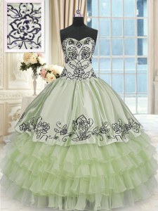 Comfortable Ruffled Floor Length Yellow Green Quinceanera Gowns Sweetheart Sleeveless Lace Up
