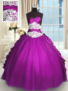 Comfortable Pick Ups Ball Gowns Quinceanera Dress Eggplant Purple Sweetheart Taffeta and Tulle Sleeveless Floor Length Lace Up