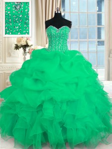Elegant Turquoise Lace Up 15 Quinceanera Dress Beading and Ruffles Sleeveless Floor Length