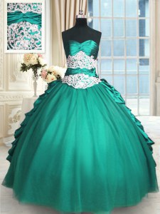 Great Floor Length Turquoise Quinceanera Dresses Sweetheart Sleeveless Lace Up