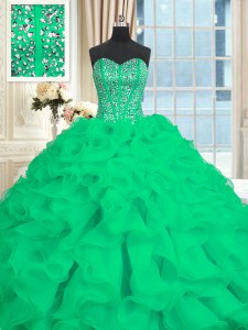 Cute With Train Lace Up Quinceanera Dress Turquoise for Military Ball and Sweet 16 and Quinceanera with Beading and Ruffles Brush Train
