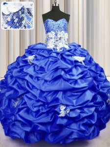 Free and Easy Taffeta Sleeveless With Train Quinceanera Dresses Brush Train and Appliques and Sequins and Pick Ups
