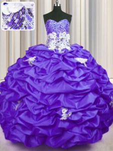 Latest Sequins Pick Ups With Train Ball Gowns Sleeveless Purple Quinceanera Gown Brush Train Lace Up