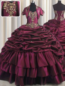 Fine Taffeta Sleeveless With Train Quinceanera Gowns Brush Train and Beading and Appliques and Pick Ups