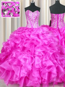 Sweetheart Sleeveless Lace Up Quinceanera Dress Fuchsia Organza