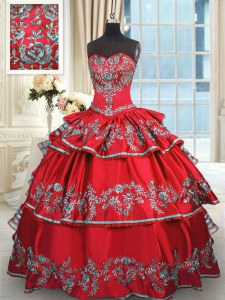 Colorful Ruffled Sweetheart Sleeveless Lace Up 15th Birthday Dress Red Taffeta