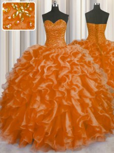 Orange Red Lace Up Sweetheart Beading and Ruffles Vestidos de Quinceanera Organza Sleeveless