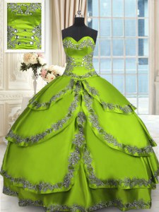 Deluxe Quinceanera Gown For with Beading and Embroidery and Ruffled Layers Sweetheart Sleeveless Lace Up