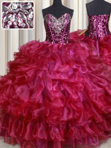 Fine Hot Pink Vestidos de Quinceanera Military Ball and Sweet 16 and Quinceanera and For with Beading and Ruffles Sweetheart Sleeveless Lace Up