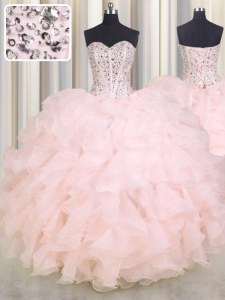 Cheap Sweetheart Sleeveless Lace Up Vestidos de Quinceanera Baby Pink Organza