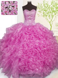 Dynamic Sweetheart Sleeveless Organza Ball Gown Prom Dress Beading and Ruffles and Pick Ups Lace Up