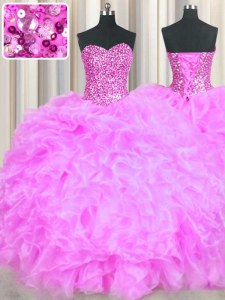 Lovely Lilac Sleeveless Beading and Ruffles Floor Length Quinceanera Dresses